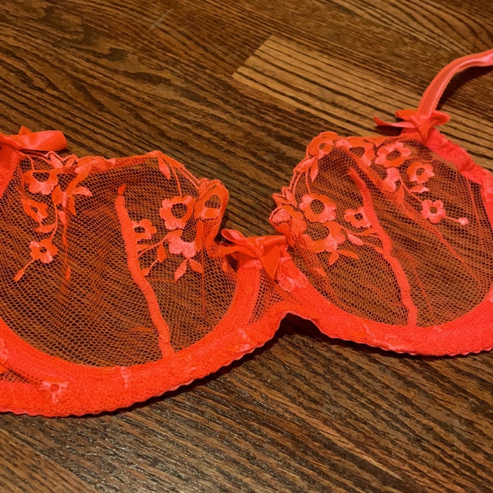 Agent Provocateur bright coral sheer bra